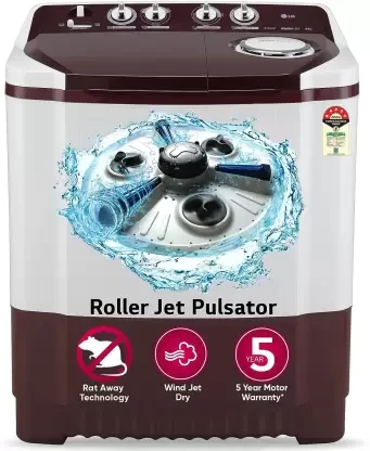 LG 8.5 kg 5 Star with Roller Jet Pulsator with Soak, Wind Jet Dry and Collar Scrubber Semi Automatic Top Load Washing Machine Maroon, White  (P8530SRAZ)