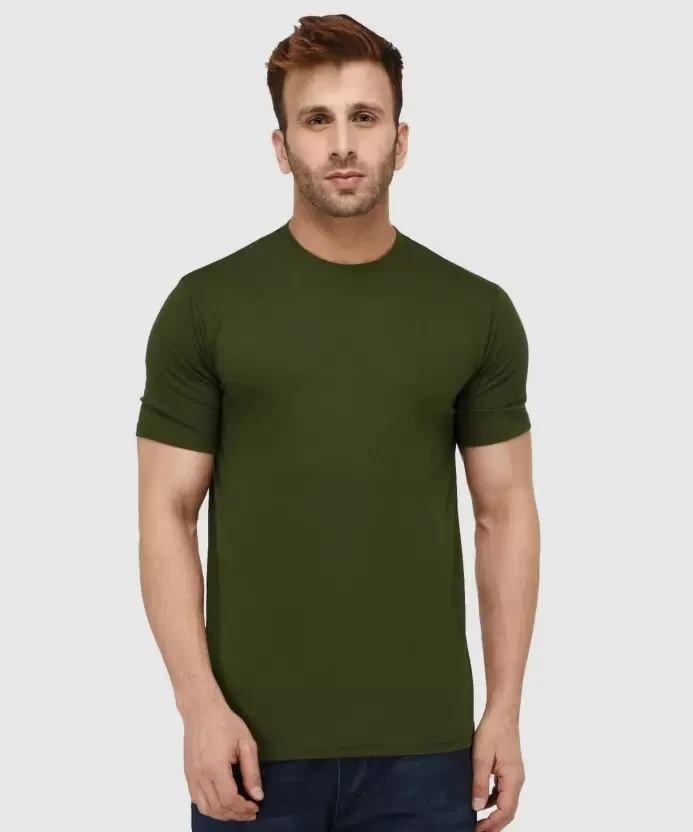 Men Solid Round Neck Cotton Blend GREEN T-Shirt