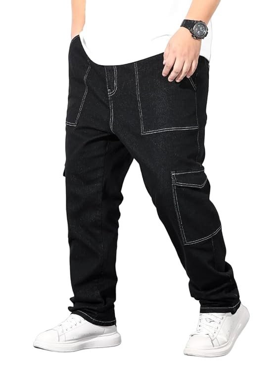Men Thread Contrast Stitching Jeans/Loose Fit Baggy Style House and R & B Jeans