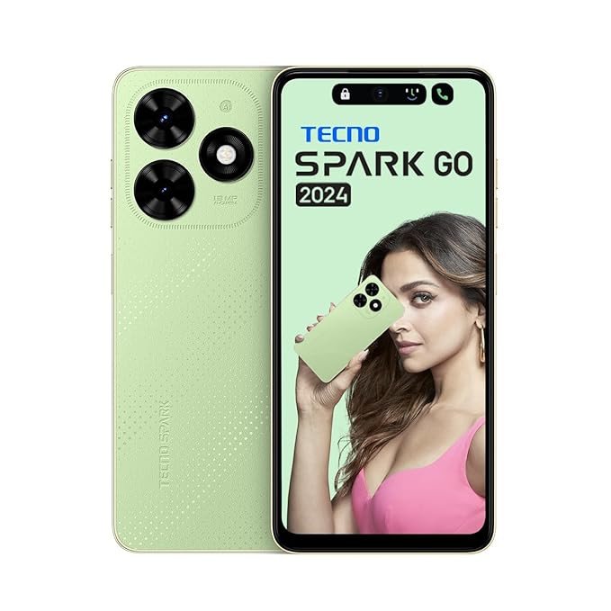 TECNO Spark GO 2024 (Magic Skin Green,8GB* RAM, 128GB ROM)| Segment First 90Hz Dot-in Display with Dynamic Port & Dual Speakers with DTS| 5000mAh| 10W Type-C| Fingerprint Sensor| Octa-Core Processor