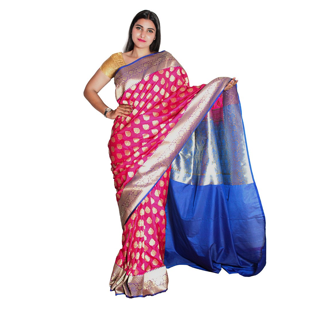 HAMH Pure Katan Silk Banarasi Leaf Butidar Zari Print Saree