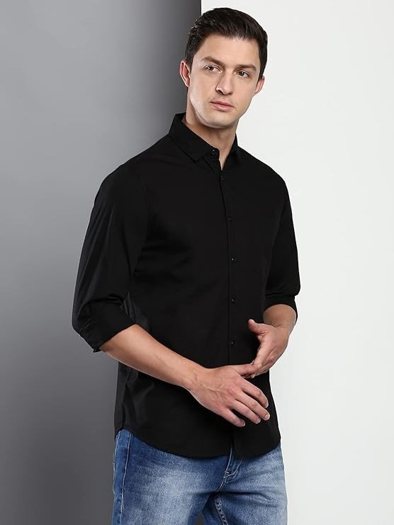 Men's Solid Slim Fit Cotton Casual Shirt with Spread Collar & Full Sleeves
