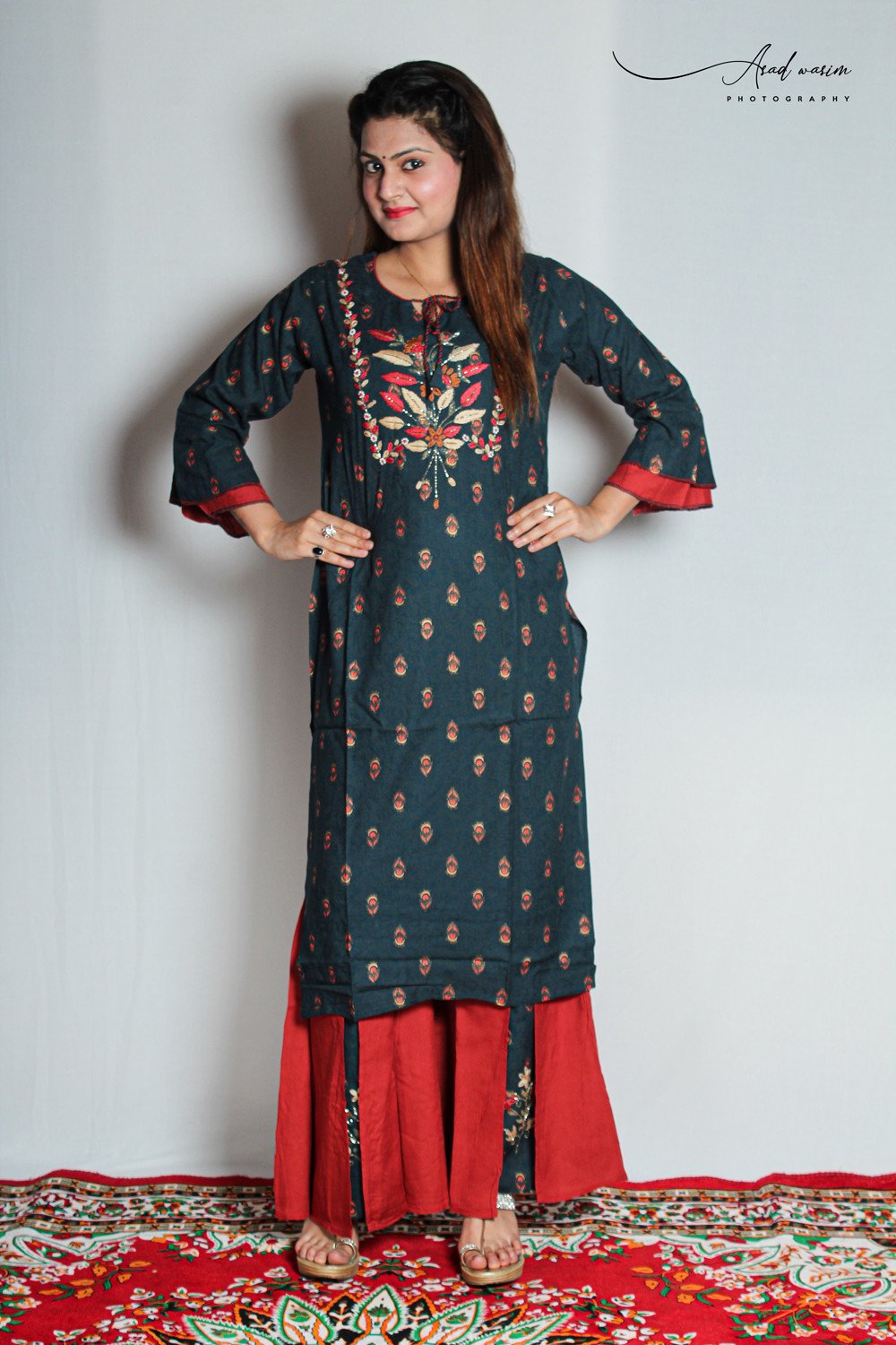 HAMH Kurti and Palazzo Set for Women with Embroidery Hand Work latest design party Wear Rayon Blue