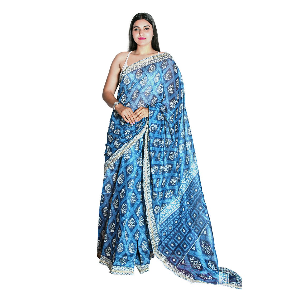 HAMH Beautiful Blue Banarasi Cotton Butidar Silk Designer Saree