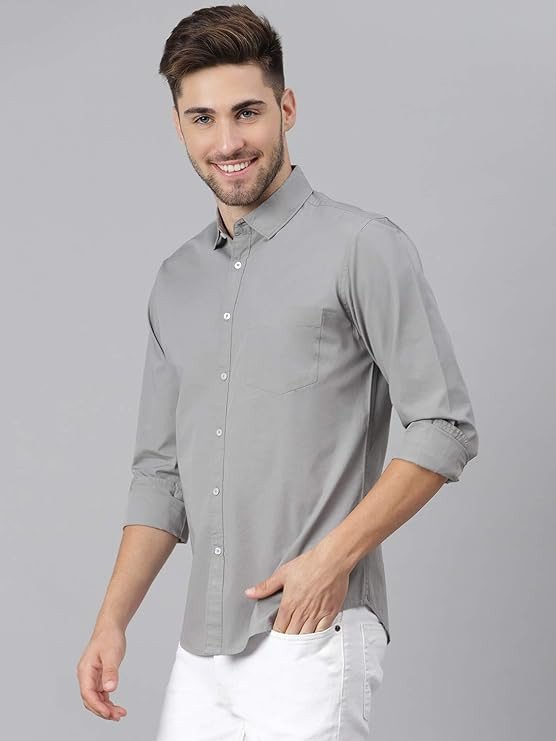 Men's Solid Slim Fit Cotton Casual Shirt with Spread Collar & Full Sleeves