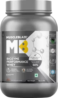 MUSCLEBLAZE Biozyme Performance, Informed Choice UK & Labdoor USA Certified Whey Protein  (1 kg, Rich Chocolate)