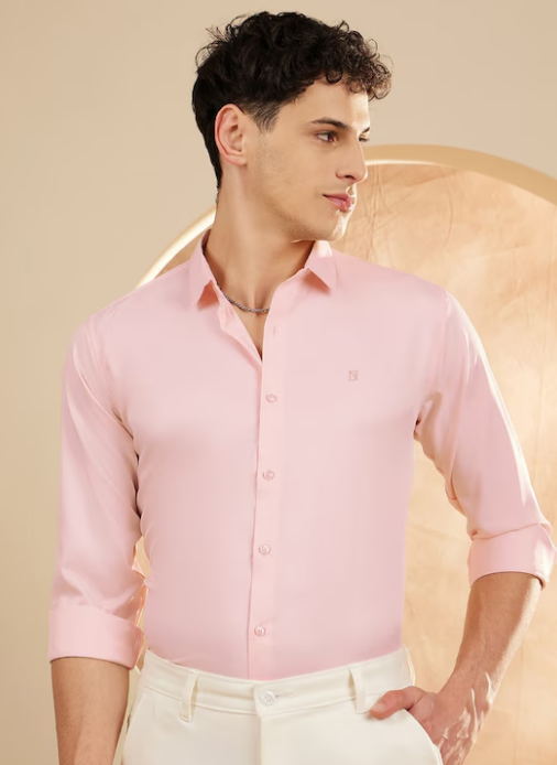 Men Satin Wrinkle Free Shirt (PEACHE COLOR)